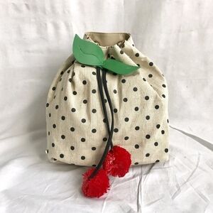 Polka Dot Drawstring Bag with Cherry Accent